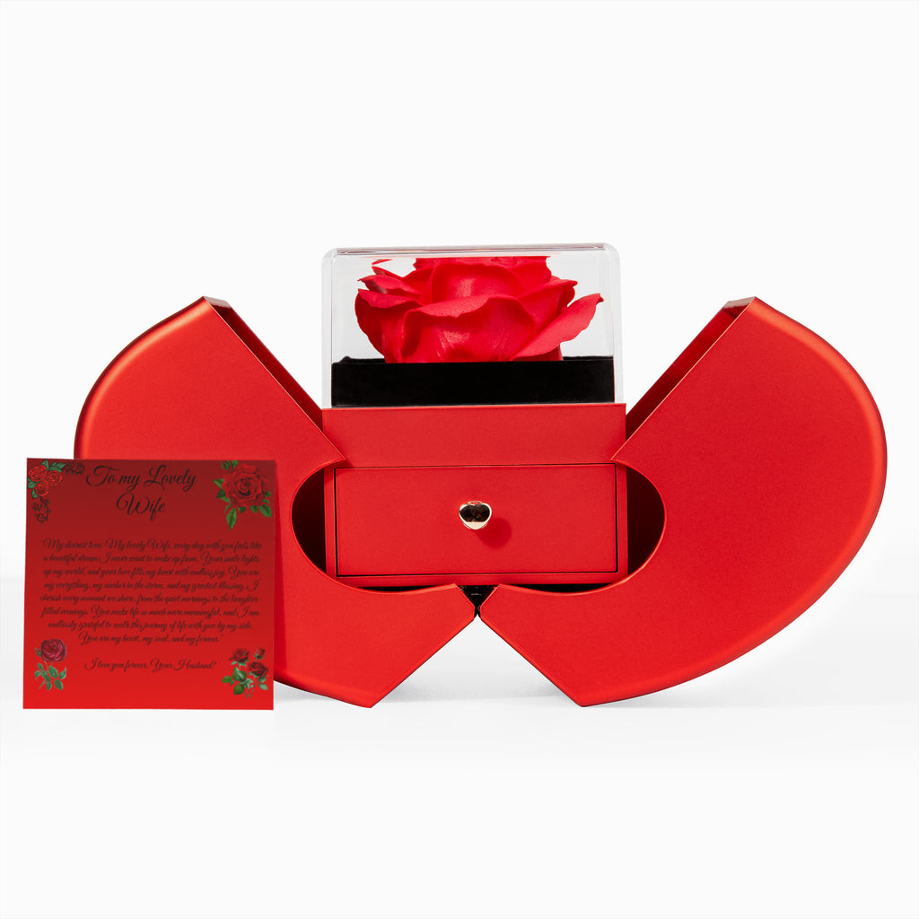 ''To My Lovely Wife'' Love Knot Necklace with Red Heart Rose Box