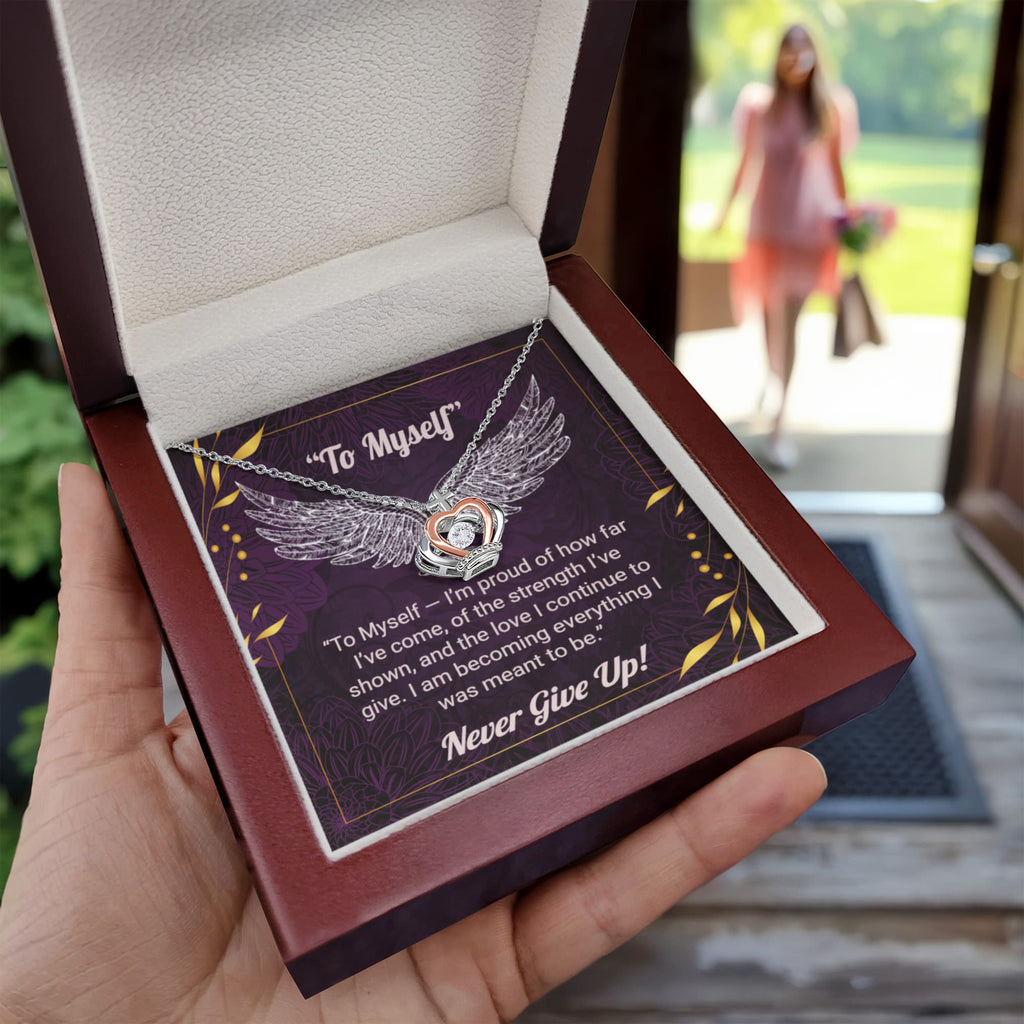 Elegant Crown Pendant Necklace – “To Myself” Self-Love Message Gift