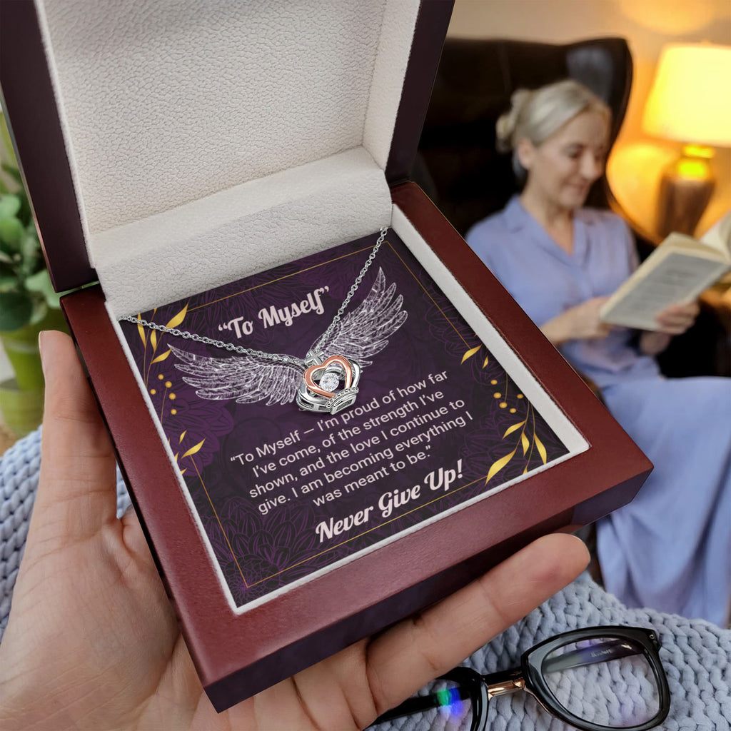 Elegant Crown Pendant Necklace – “To Myself” Self-Love Message Gift