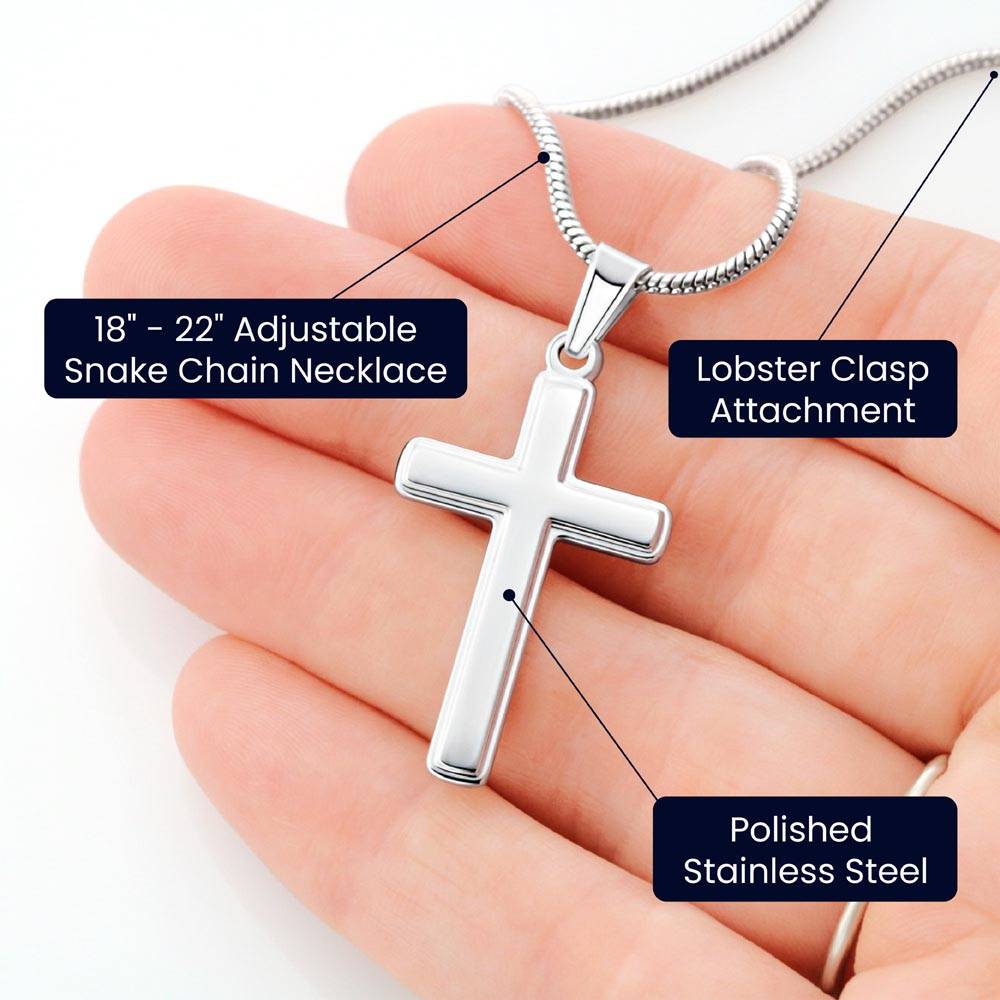 Elegant Pendant – “To My Son” . Artisan Cross Necklace with Snake Chain
