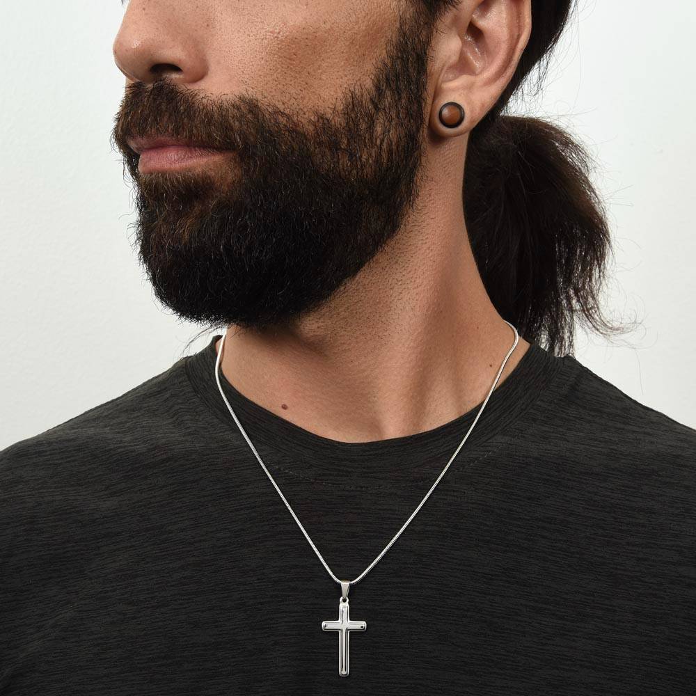 Elegant Pendant – “To My Son” . Artisan Cross Necklace with Snake Chain