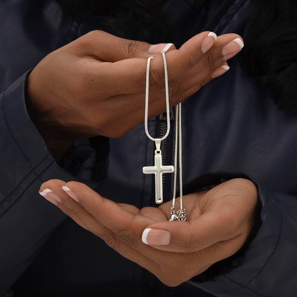 Artisan Cross Necklace with Snake Chain – “To My Husband” Message Gift