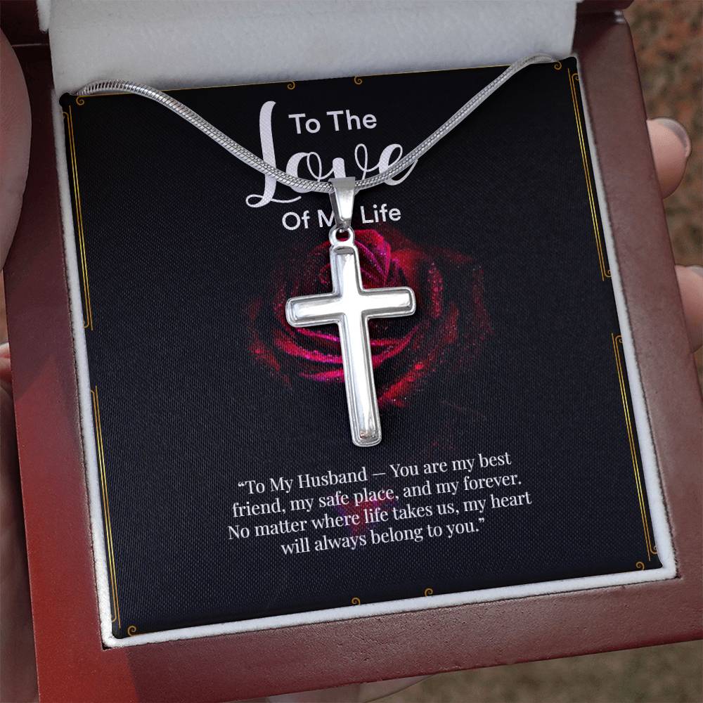 Artisan Cross Necklace with Snake Chain – “To My Husband” Message Gift