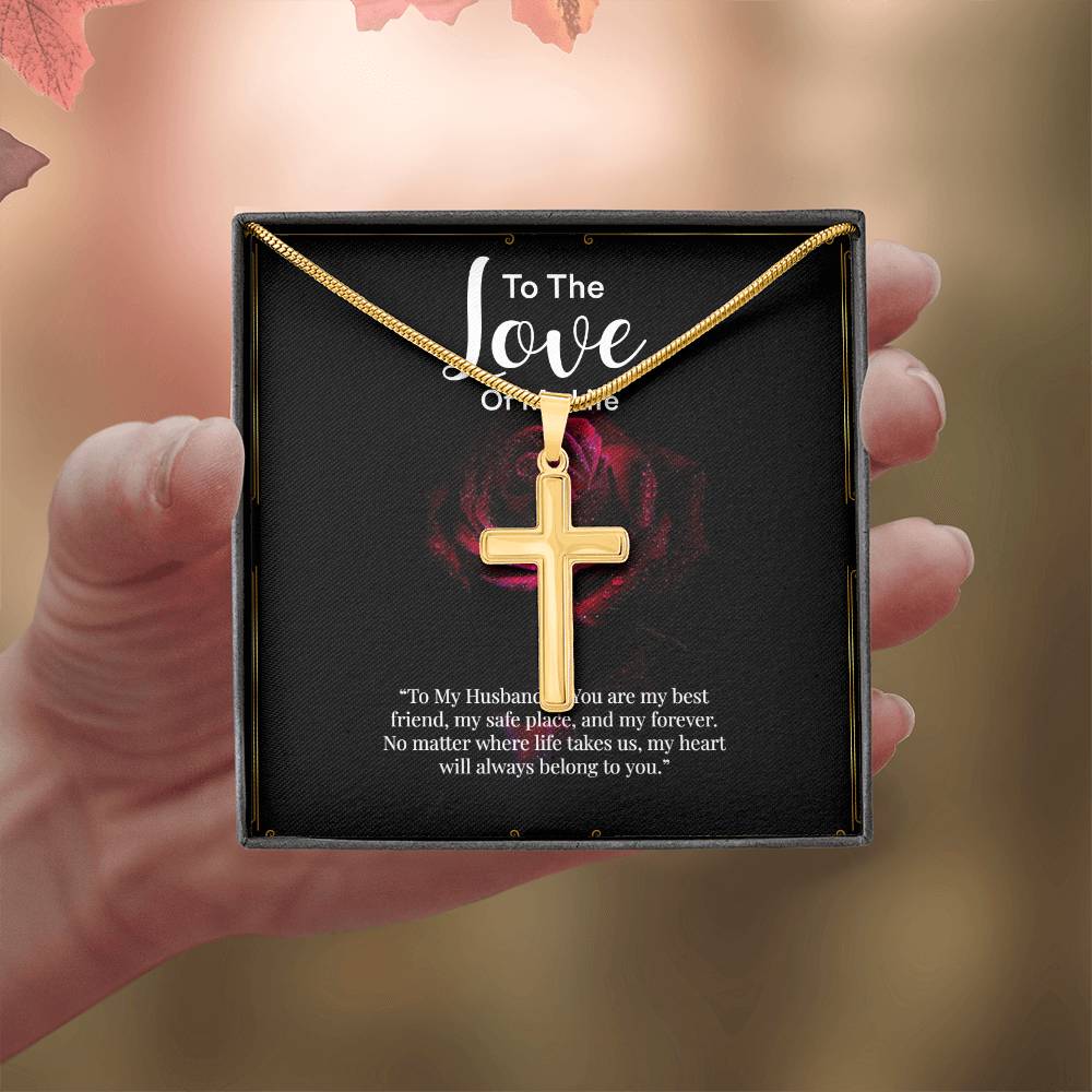 Artisan Cross Necklace with Snake Chain – “To My Husband” Message Gift