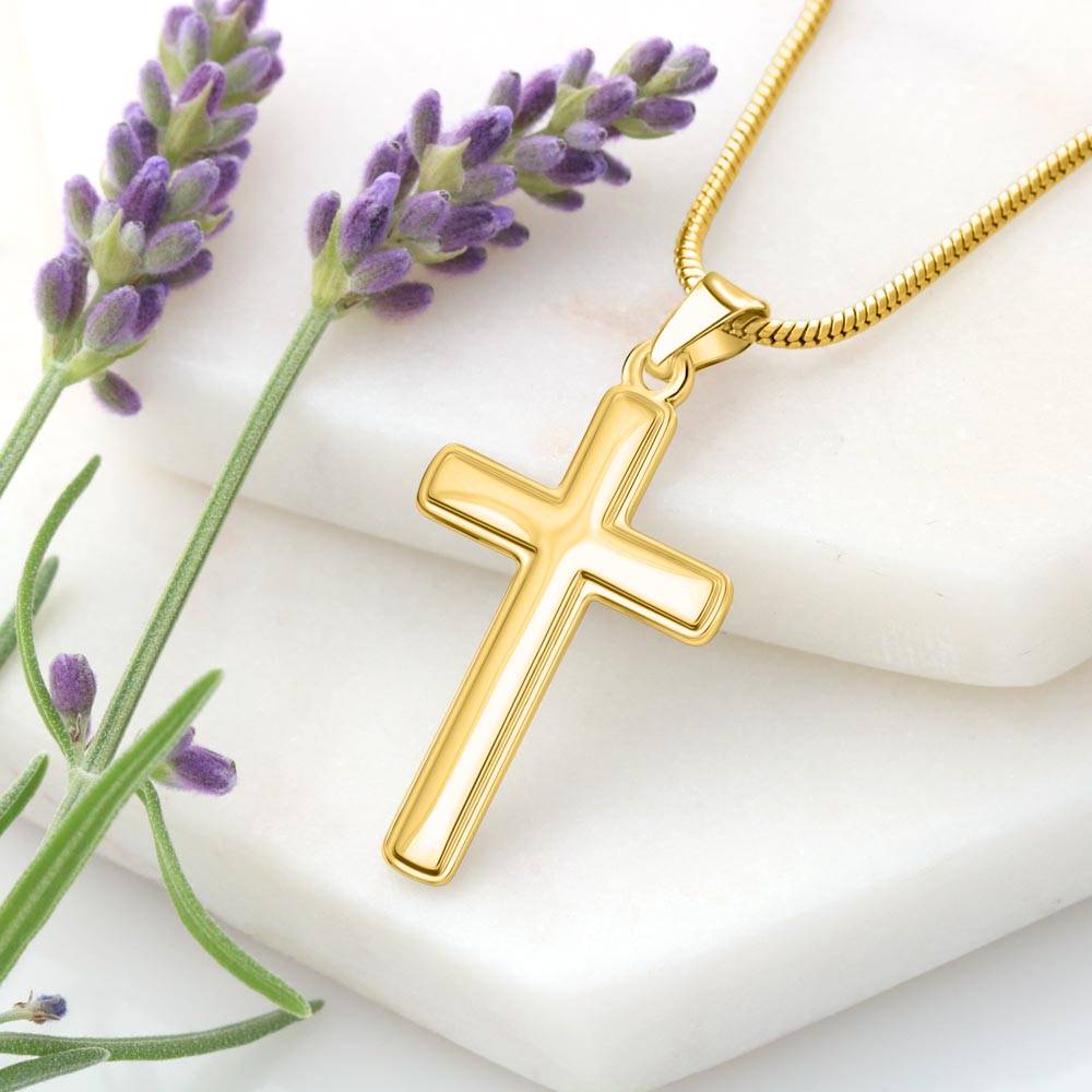Elegant Pendant – “To My Son” . Artisan Cross Necklace with Snake Chain