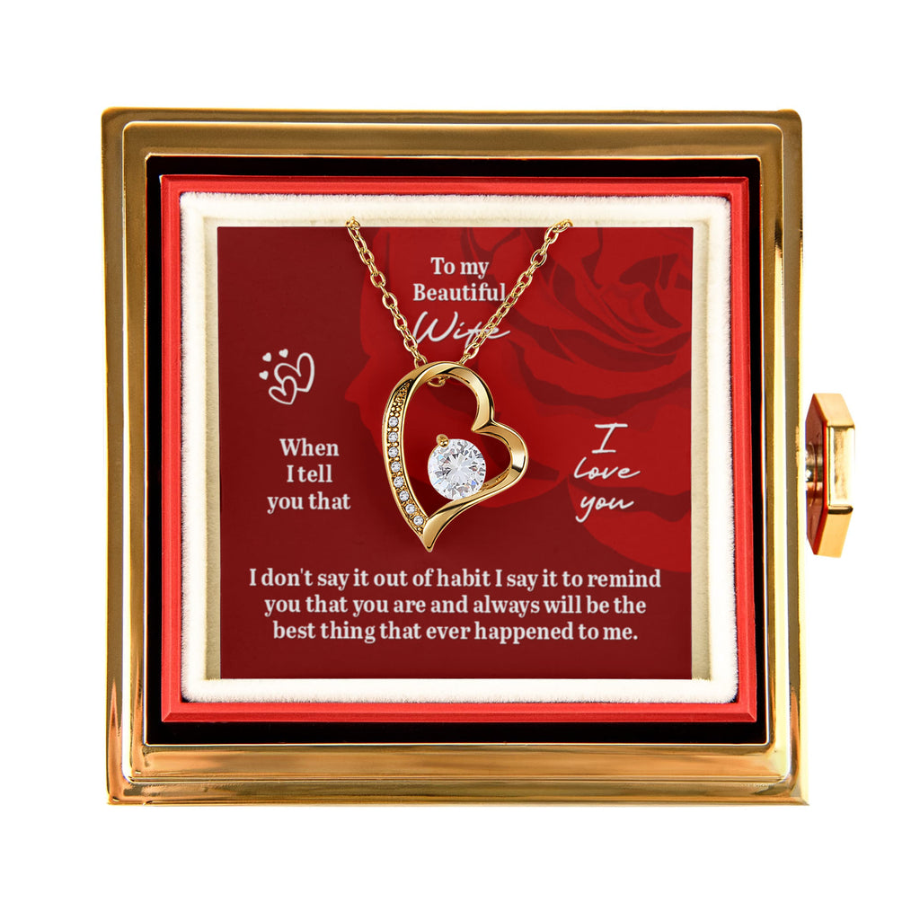 To My Beautiful Wife. Forever Love Necklace with Rotating Rose Gift Box