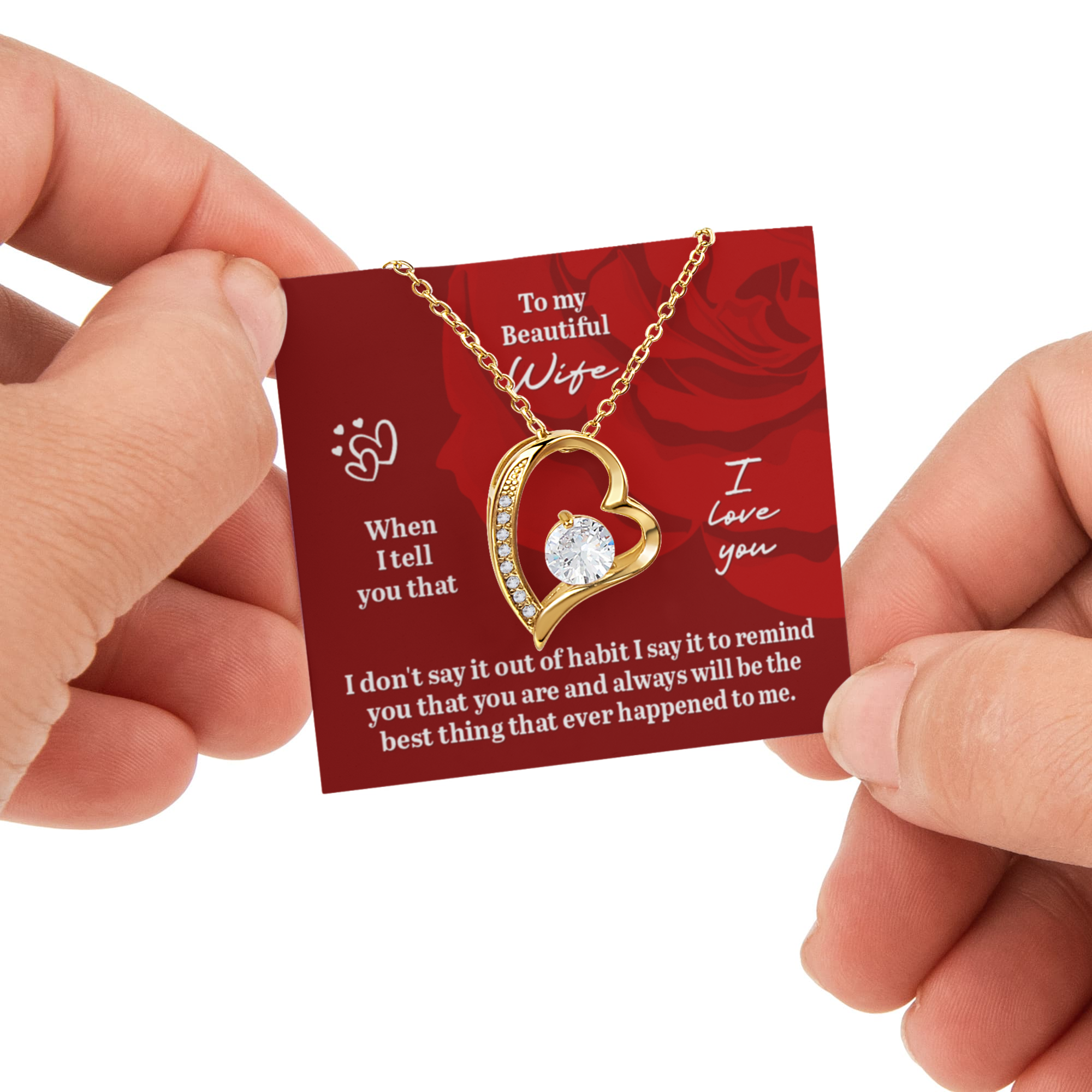 To My Beautiful Wife. Forever Love Necklace with Rotating Rose Gift Box