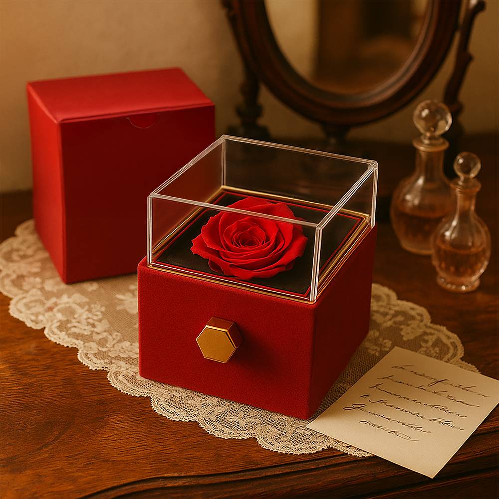 To My Beautiful Wife. Forever Love Necklace with Rotating Rose Gift Box