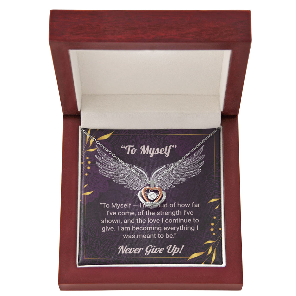 Elegant Crown Pendant Necklace – “To Myself” Self-Love Message Gift