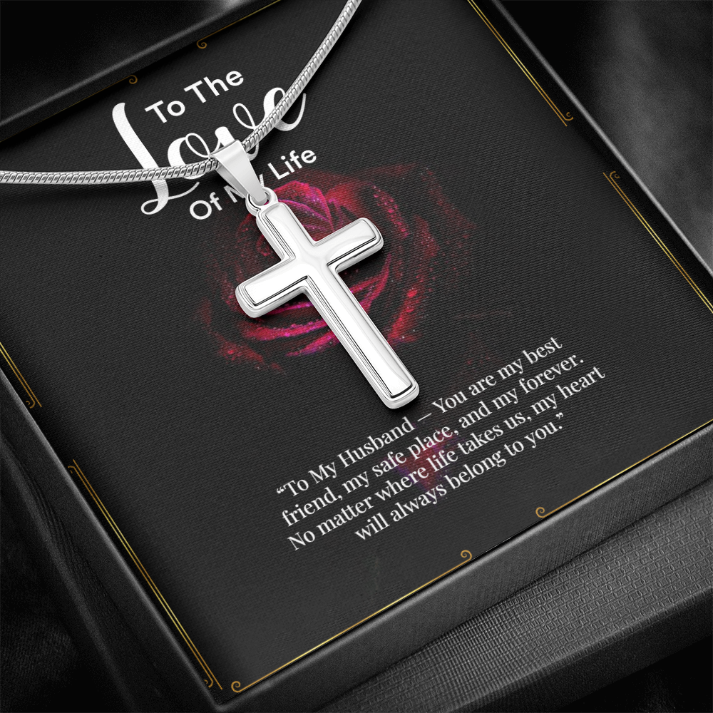 Artisan Cross Necklace with Snake Chain – “To My Husband” Message Gift