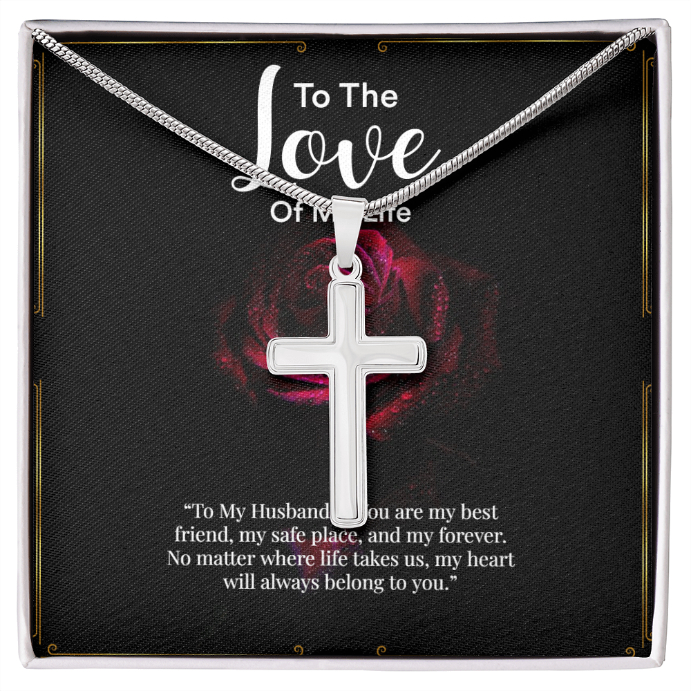 Artisan Cross Necklace with Snake Chain – “To My Husband” Message Gift