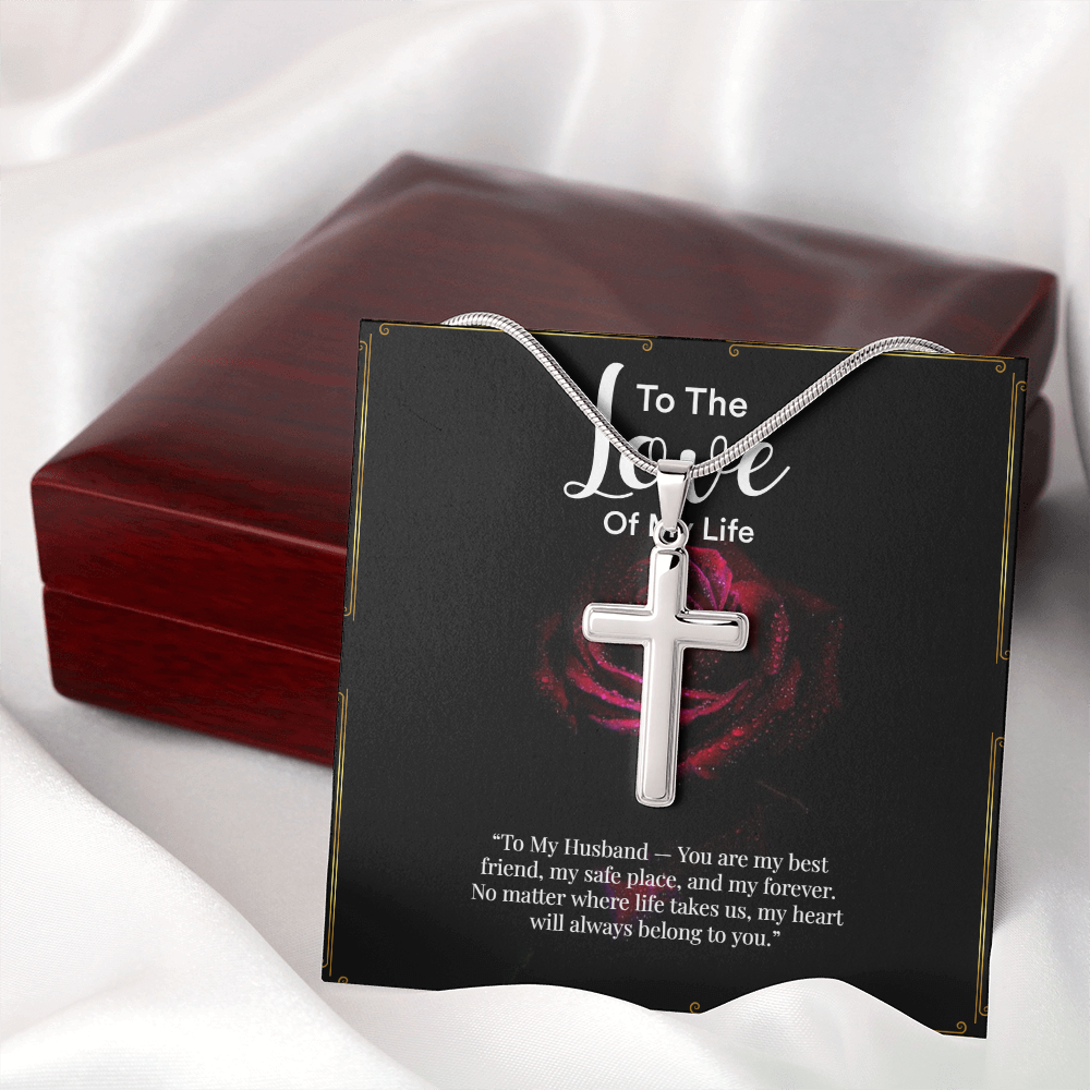 Artisan Cross Necklace with Snake Chain – “To My Husband” Message Gift