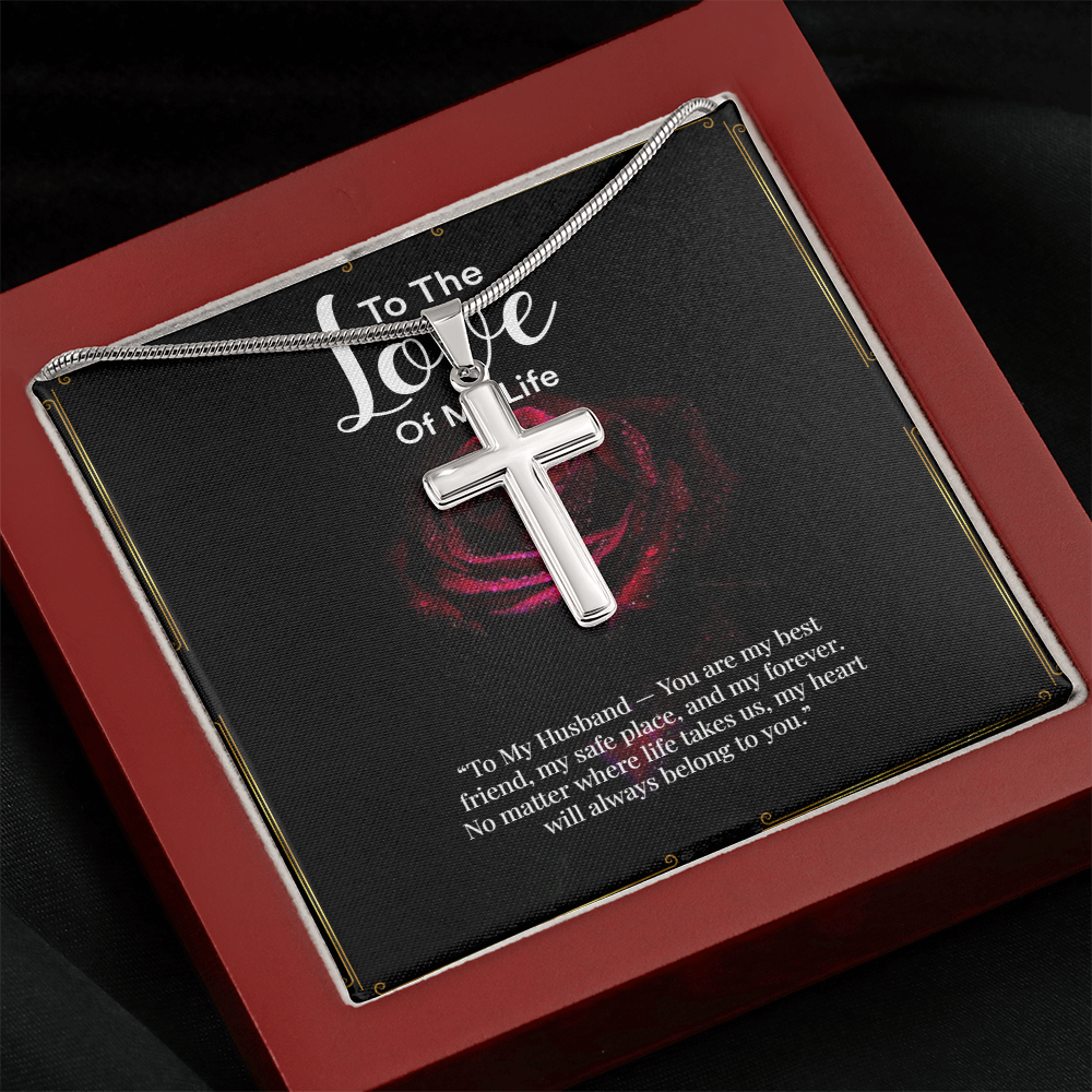 Artisan Cross Necklace with Snake Chain – “To My Husband” Message Gift