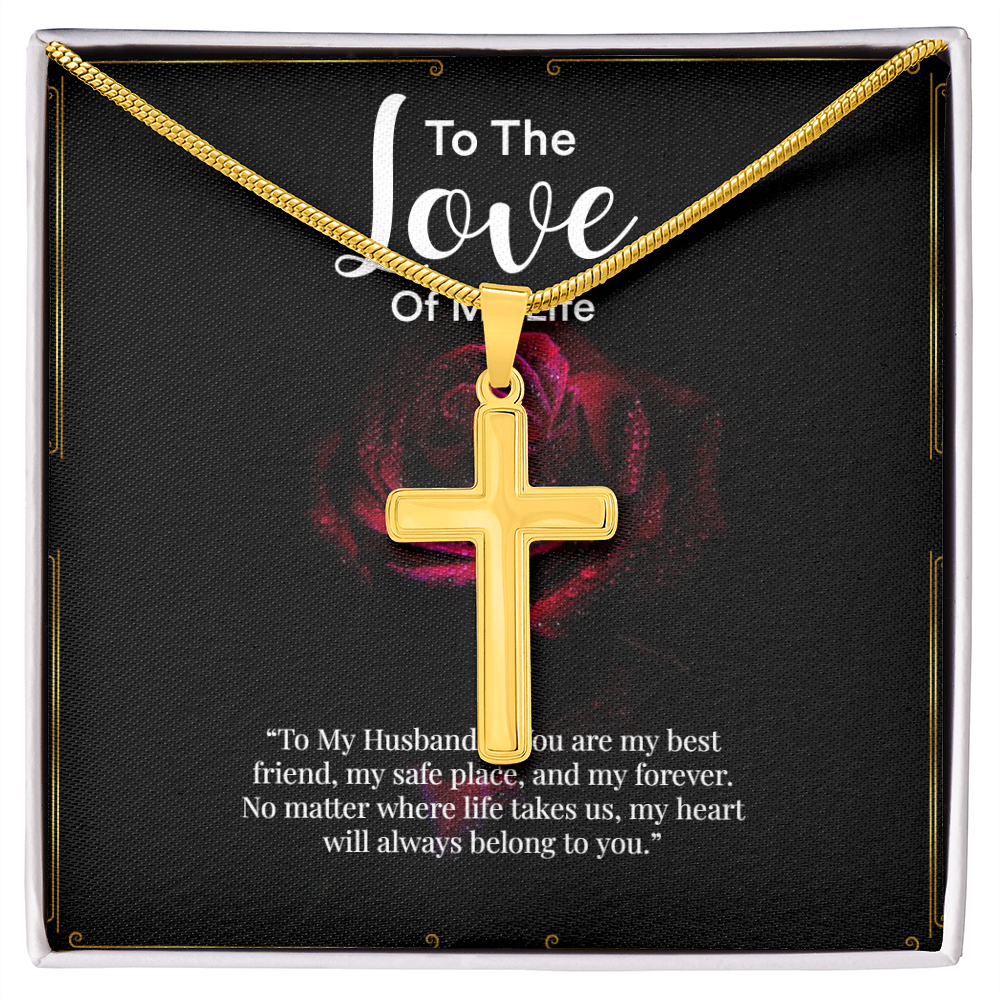 Artisan Cross Necklace with Snake Chain – “To My Husband” Message Gift