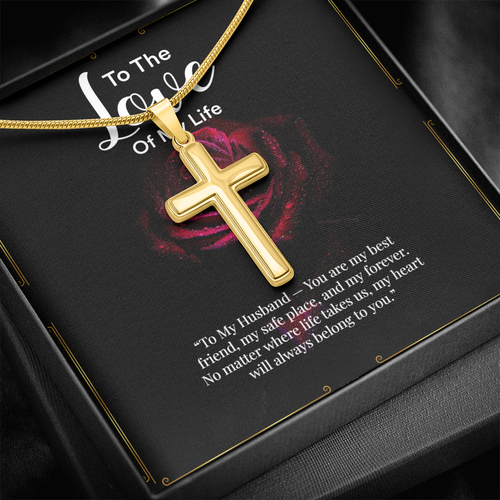 Artisan Cross Necklace with Snake Chain – “To My Husband” Message Gift