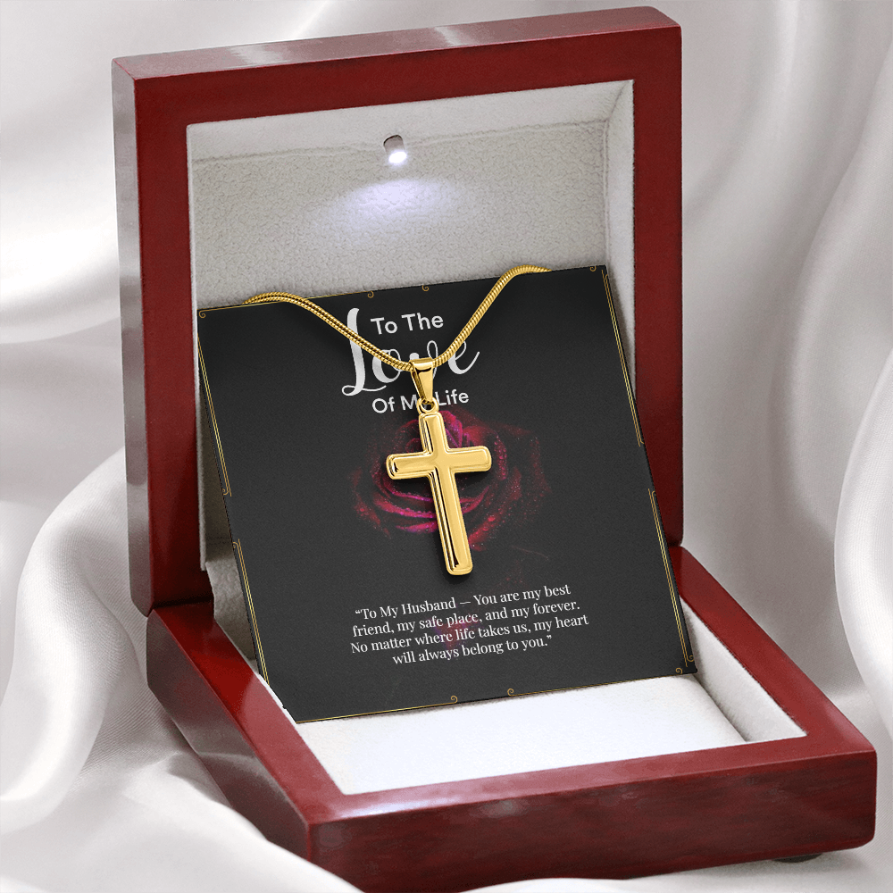 Artisan Cross Necklace with Snake Chain – “To My Husband” Message Gift