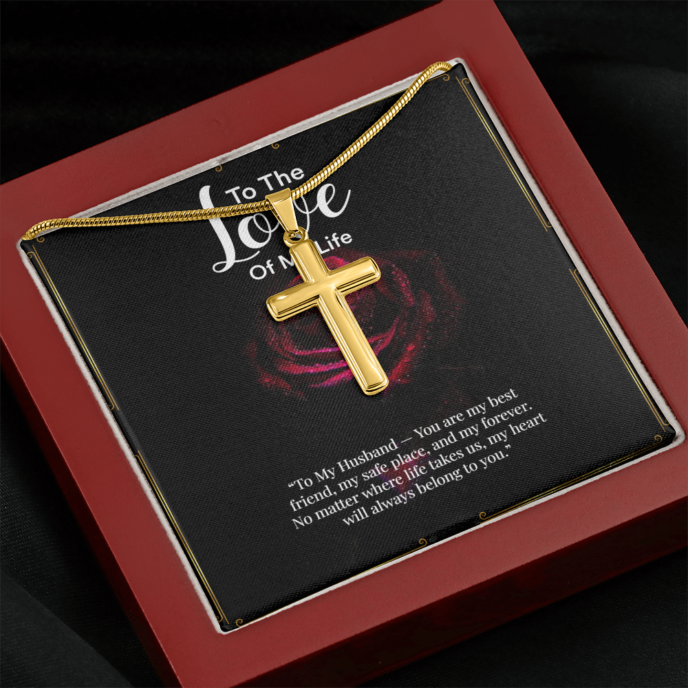 Artisan Cross Necklace with Snake Chain – “To My Husband” Message Gift