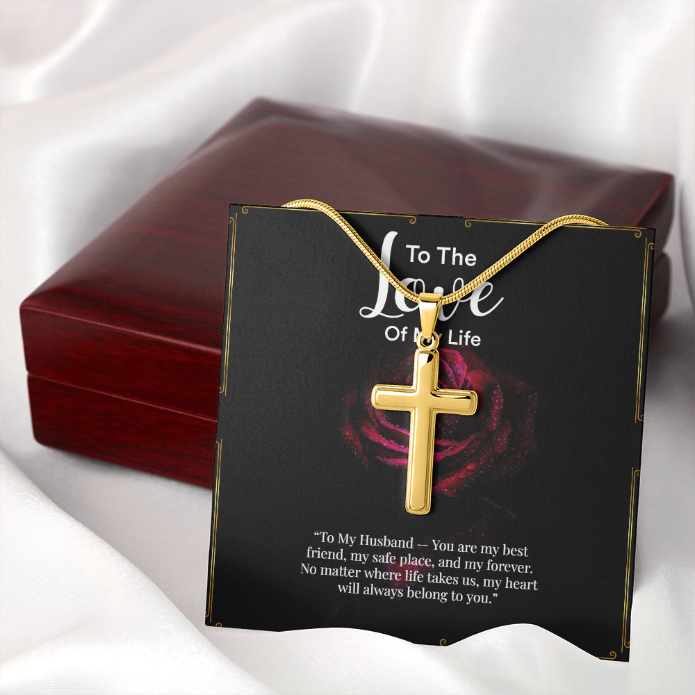 Artisan Cross Necklace with Snake Chain – “To My Husband” Message Gift