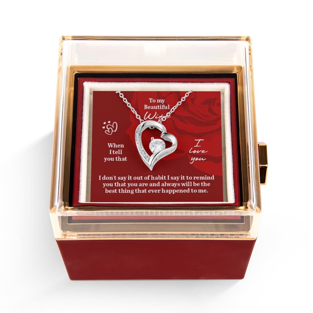 To My Beautiful Wife. Forever Love Necklace with Rotating Rose Gift Box