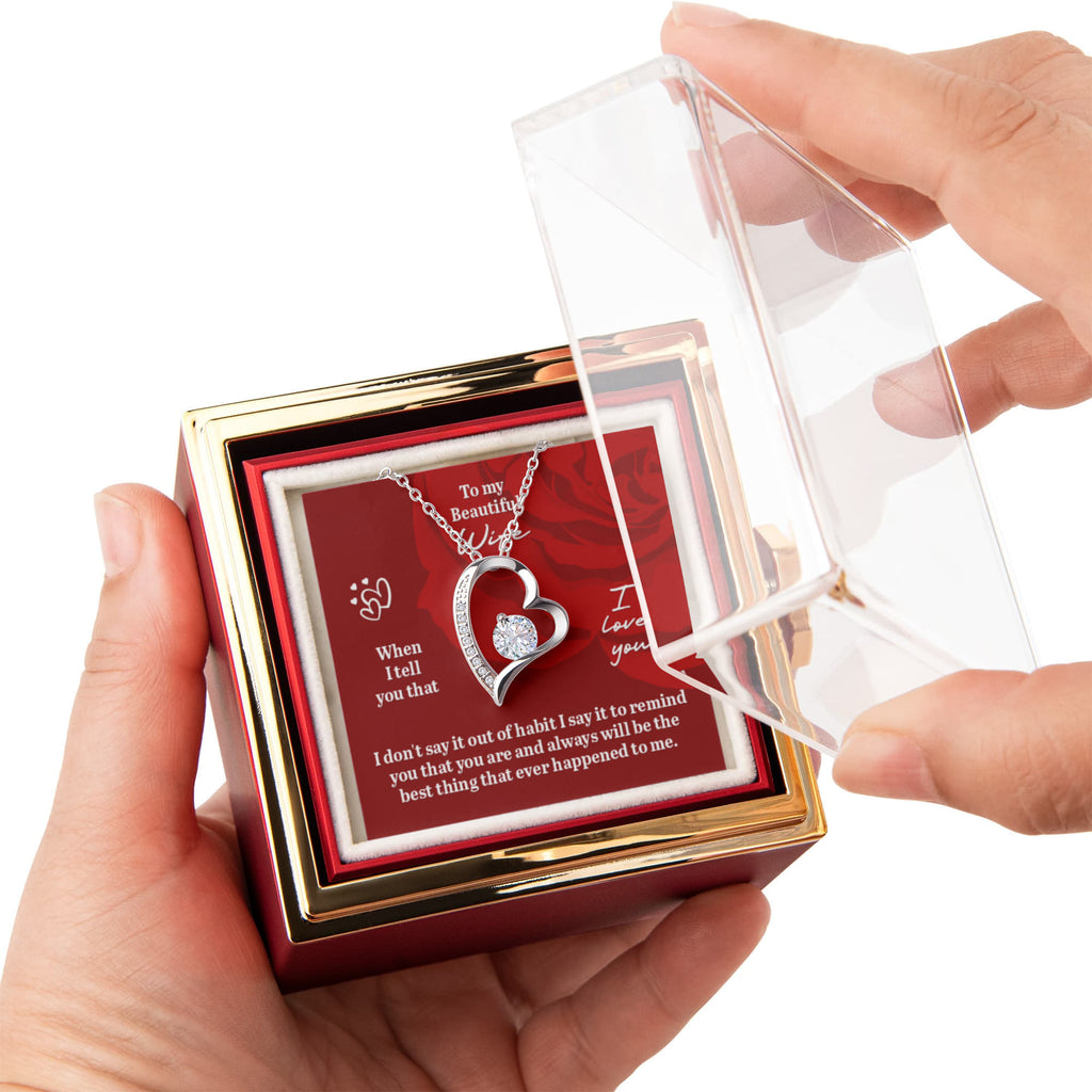To My Beautiful Wife. Forever Love Necklace with Rotating Rose Gift Box
